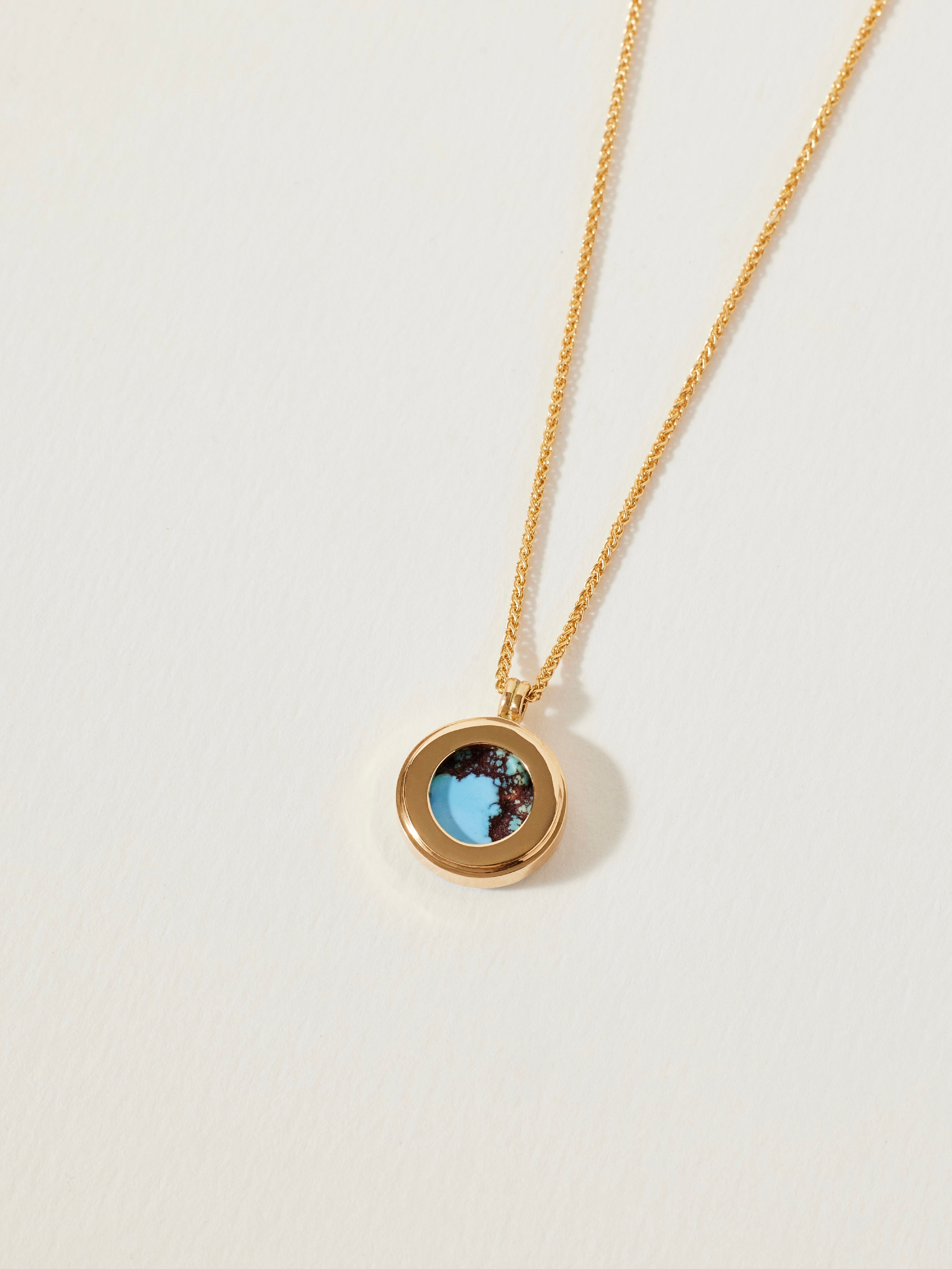 Mini Stone Signet Necklace with Golden Hill Turquoise in 18k