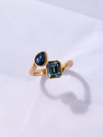 Load image into Gallery viewer, Toi et Moi Featuring 2.01ct Montana Sapphire &amp; .90ct Pear Spinel in 18k Royal Yellow, Size 6.5
