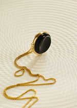 Load image into Gallery viewer, Carved Onyx Locket in 10k Yellow Gold, 20”
