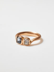 Swept Toi et Moi with Antique Grey Diamond and Sapphire in 20k Apricot, Size 5.75