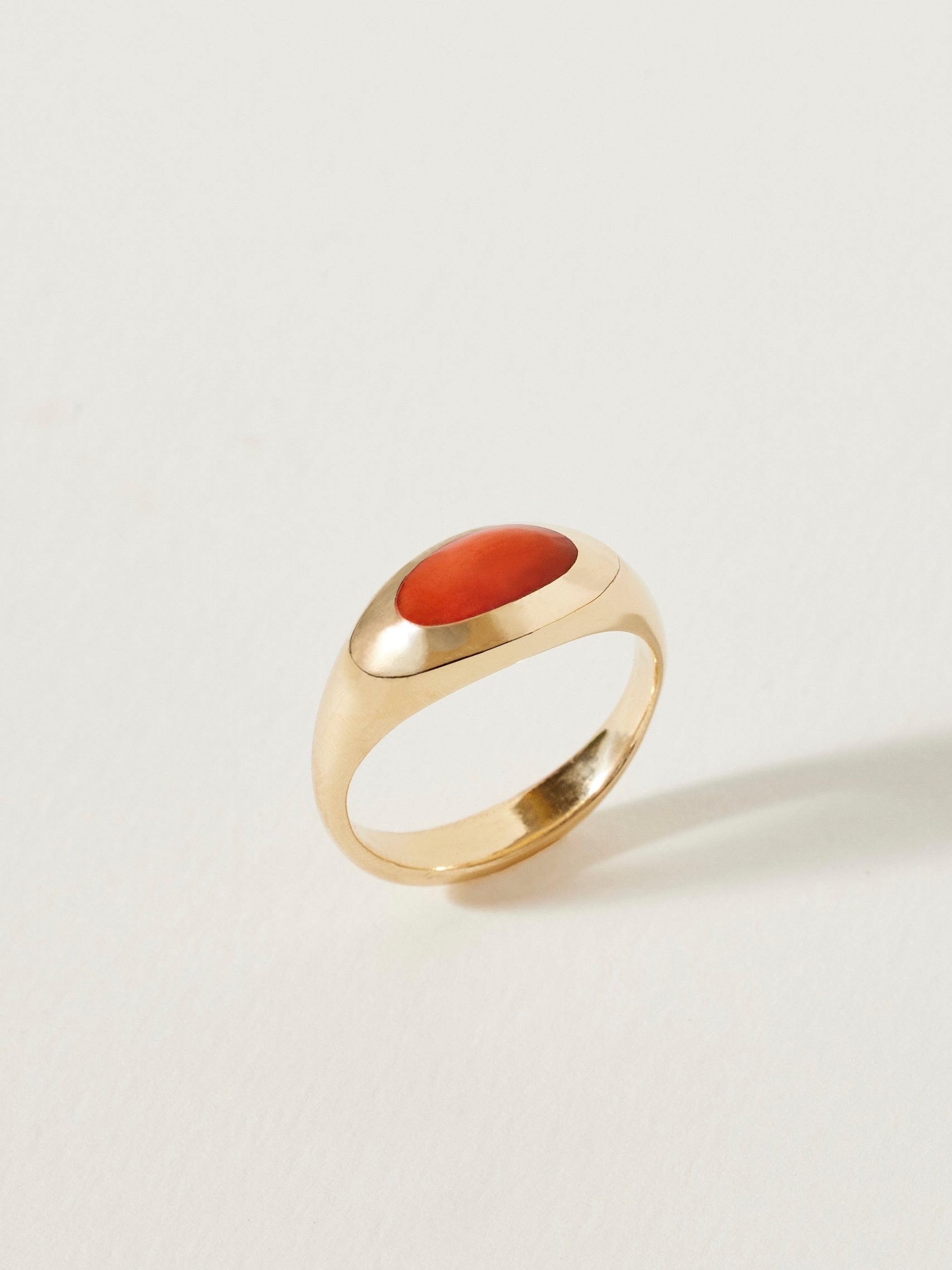 Pia Ring with Coral set in 10k Yellow, Size 7