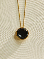 Load image into Gallery viewer, Carved Onyx Locket in 10k Yellow Gold, 20”
