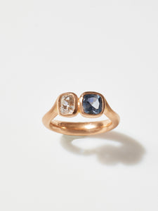 Swept Toi et Moi with Antique Grey Diamond and Sapphire in 20k Apricot, Size 5.75