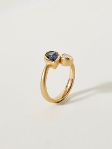 Twisted Toi et Moi with Pear Cut Diamond and Sapphire in 14k Blonde, Size 6