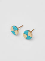 Load image into Gallery viewer, Ray Studs in 10k Yellow with Kingman Turquoise
