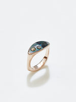 Load image into Gallery viewer, Pilar Ring in Black Mother of Pearl in 14k Venetian Rose with Sapphire &amp; Diamond Size 6
