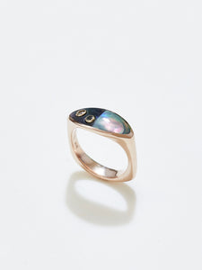 Pilar Ring in Black Mother of Pearl in 14k Venetian Rose with Sapphire & Diamond Size 6
