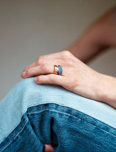 Pilar Ring with Petrified Blue Coral, in 10k Rose Gold, Size 6.5