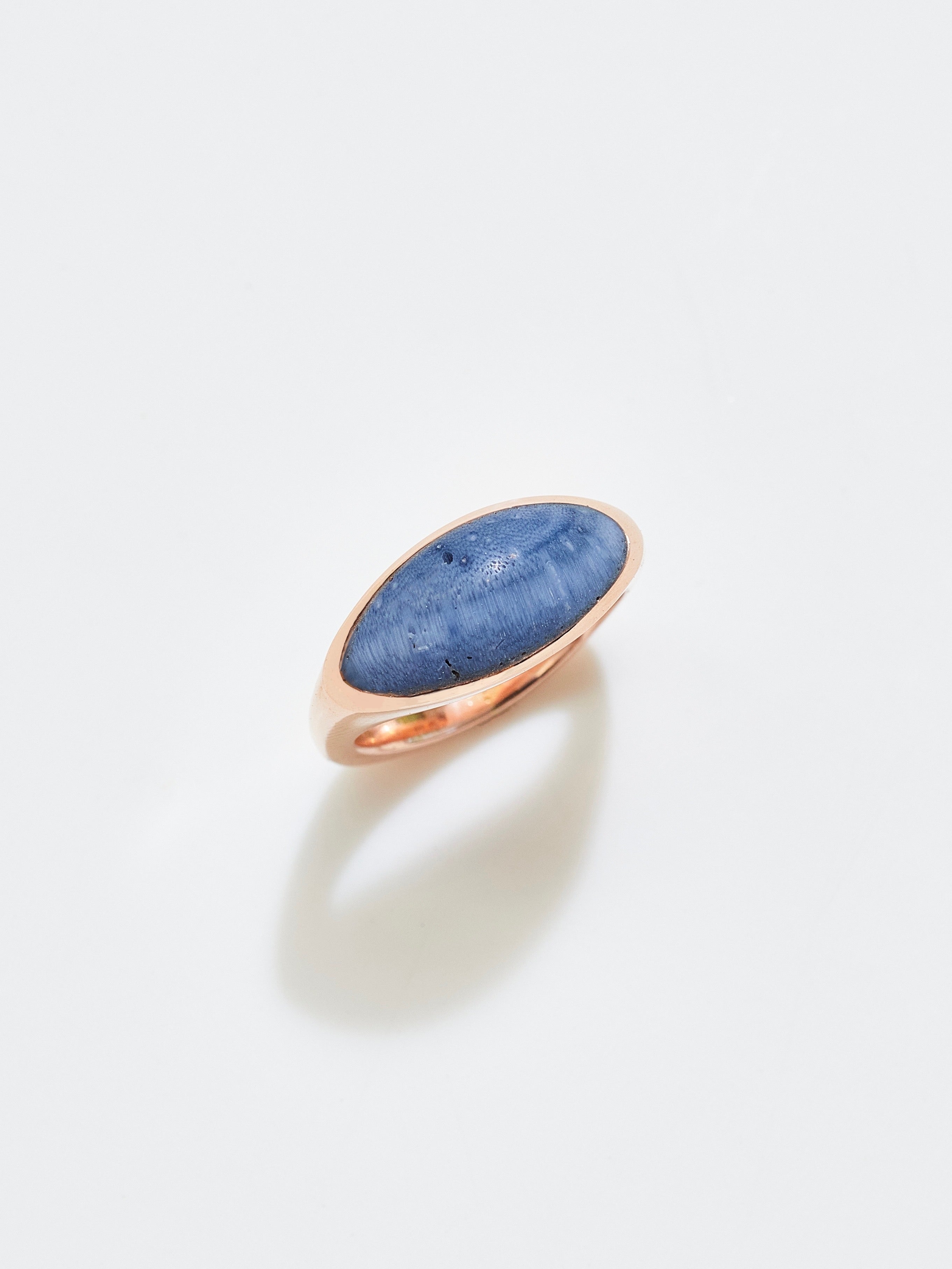 Pilar Ring with Petrified Blue Coral, in 10k Rose Gold, Size 6.5