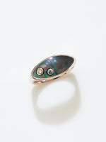 Load image into Gallery viewer, Pilar Ring in Black Mother of Pearl in 14k Venetian Rose with Sapphire &amp; Diamond Size 6

