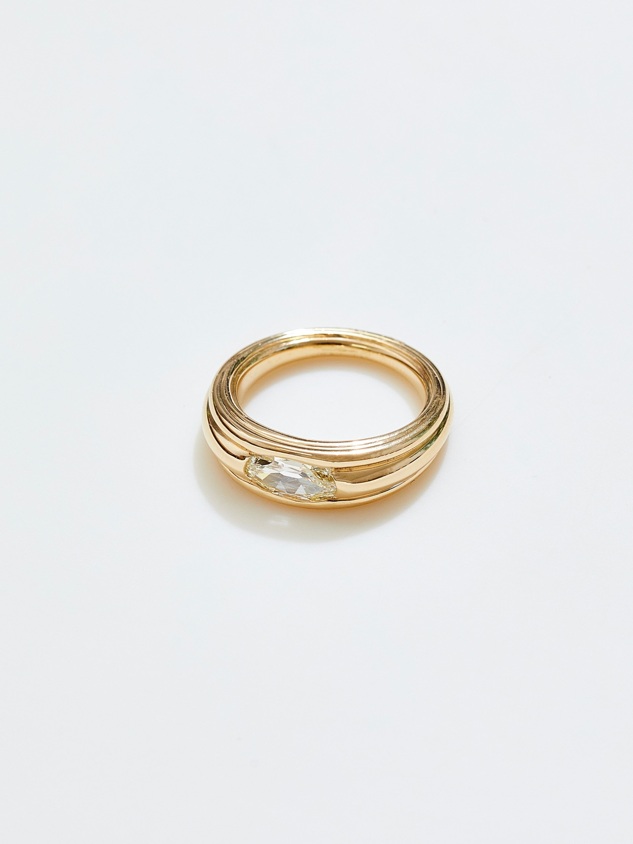 Striata Ring with .74ct Moval Diamond in 18k Royal, Size 5.5