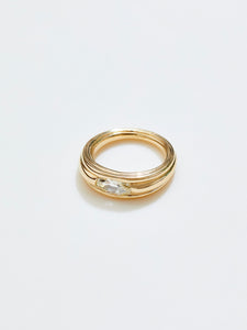 Striata Ring with .74ct Moval Diamond in 18k Royal, Size 5.5