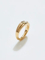 Load image into Gallery viewer, Striata Ring with .74ct Moval Diamond in 18k Royal, Size 5.5
