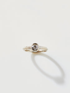 Narrow Column Solitaire in 18k White Gold with .63ct Old Euro Diamond, Size 6