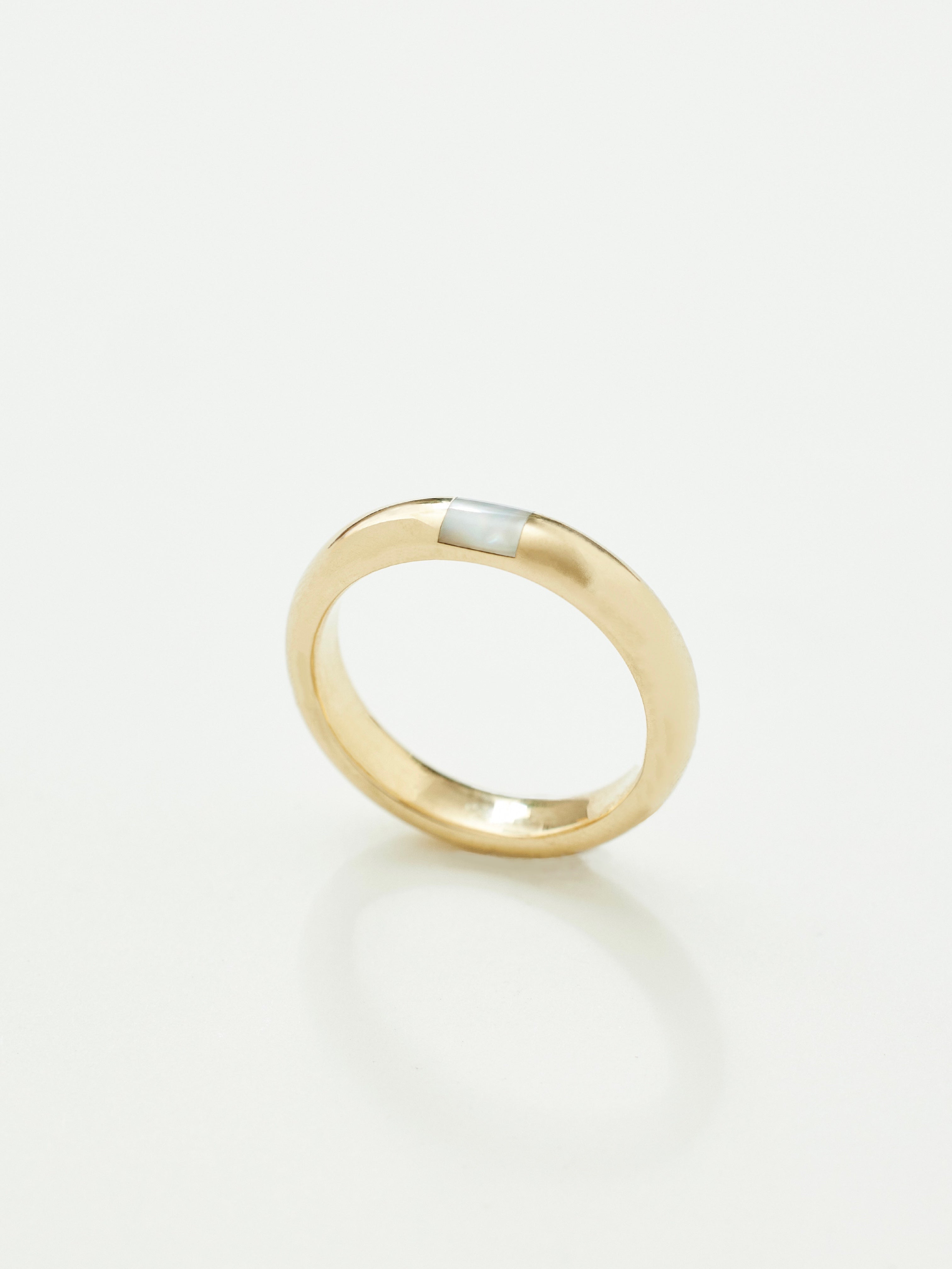 Narrow River Band with Mother of Pearl in 10k Yellow, Size 6