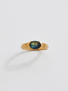 Fluted Verena with 2.19ct Parti Sapphire in 18k Royal Gold, Size 7